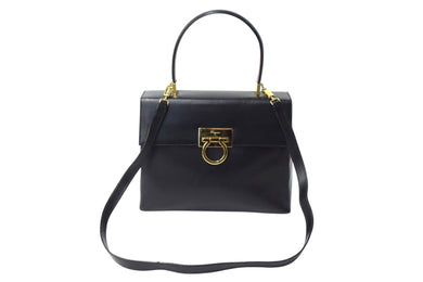 Salvatore Ferragamo サルヴァトーレフェラガモ ガンチーニ 2WAYバッグ ハンドバッグ ブラック カーフ 美品 中古 4b000137