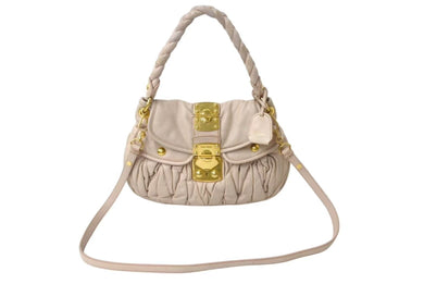 MIUMIU ミュウミュウ ハンドバッグ ショルダーバッグ 2WAYバッグ マテラッセ RR1358 ベージュ系 レザー 良品 中古 4b000140