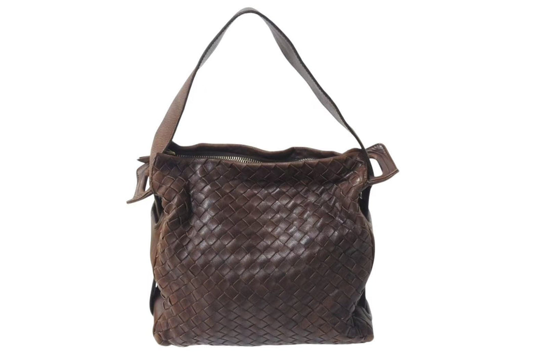 BOTTEGAVENETA ボッテガヴェネタ イントレチャート ナッパ ハンドバッグ ブラウン レザー 良品 中古 4b000155