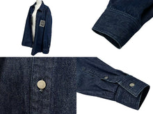 画像をギャラリービューアに読み込む, 極美品 RAF SIMONS ラフシモンズ AW18/19 オーバーサイズ デニム 長袖シャツ インディゴ ロゴワッペン コットン ブルー 182-241 サイズM 中古 4b000262