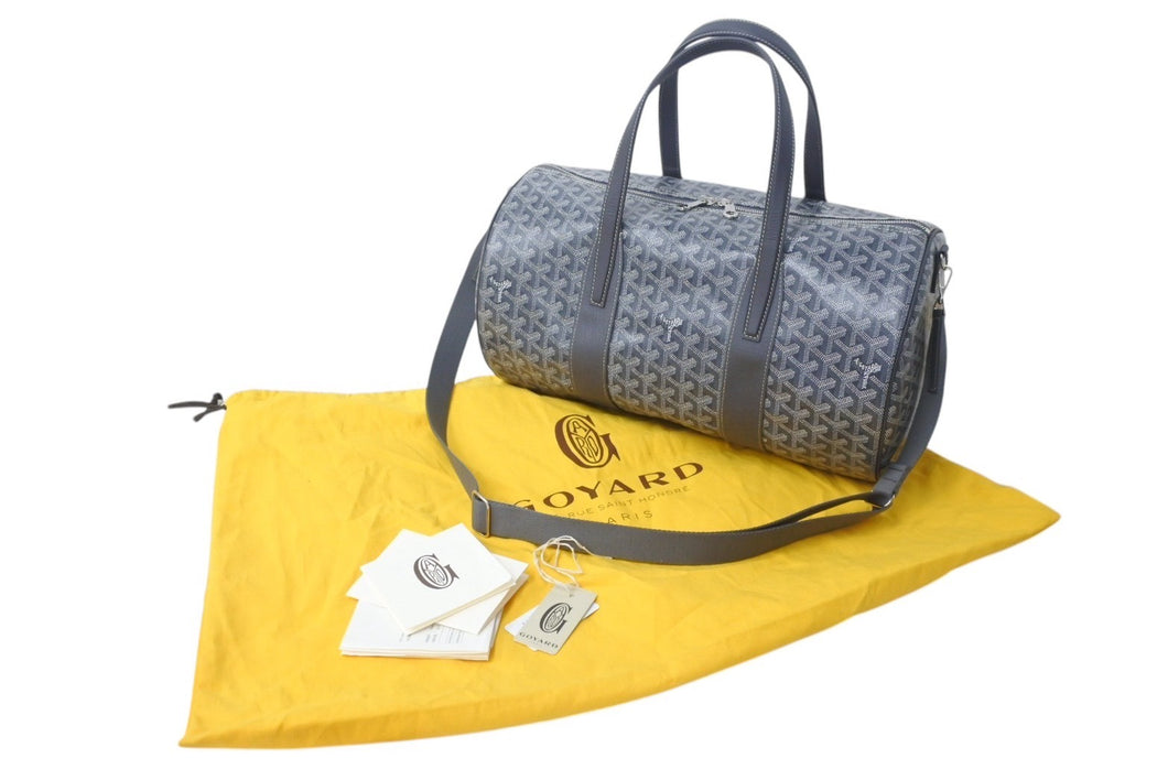 新品同様 GOYARD ゴヤール バレル40 スポーツバッグ ボストンバッグ BARREL040TY01CL03P PVC レザー グレー シルバー金具 中古 4b000291