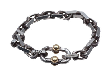 TIFFANY&Co. ティファニー メイカーズ ワイドチェーン ブレスレット ラージ 重量約54.9g 全長約22cm 18KYG シルバー925 美品 中古 4b000423
