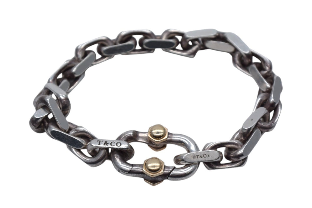 TIFFANY&Co. ティファニー メイカーズ ワイドチェーン ブレスレット ラージ 重量約54.9g 全長約22cm 18KYG シルバー925 美品 中古 4b000423