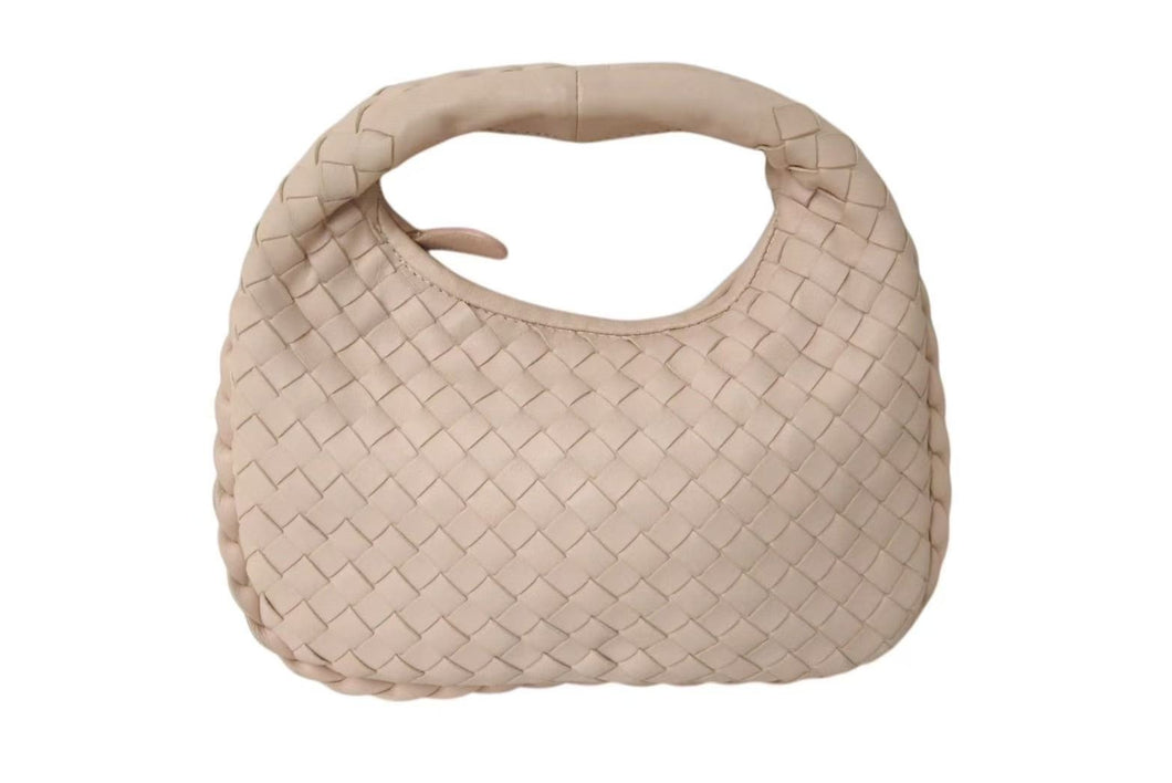 極美品 BOTTEGAVENETA ボッテガヴェネタ イントレチャート ホーボー ミニ ハンドバッグ 189227 レザー ピンク ゴールド金具 中古 4b000479