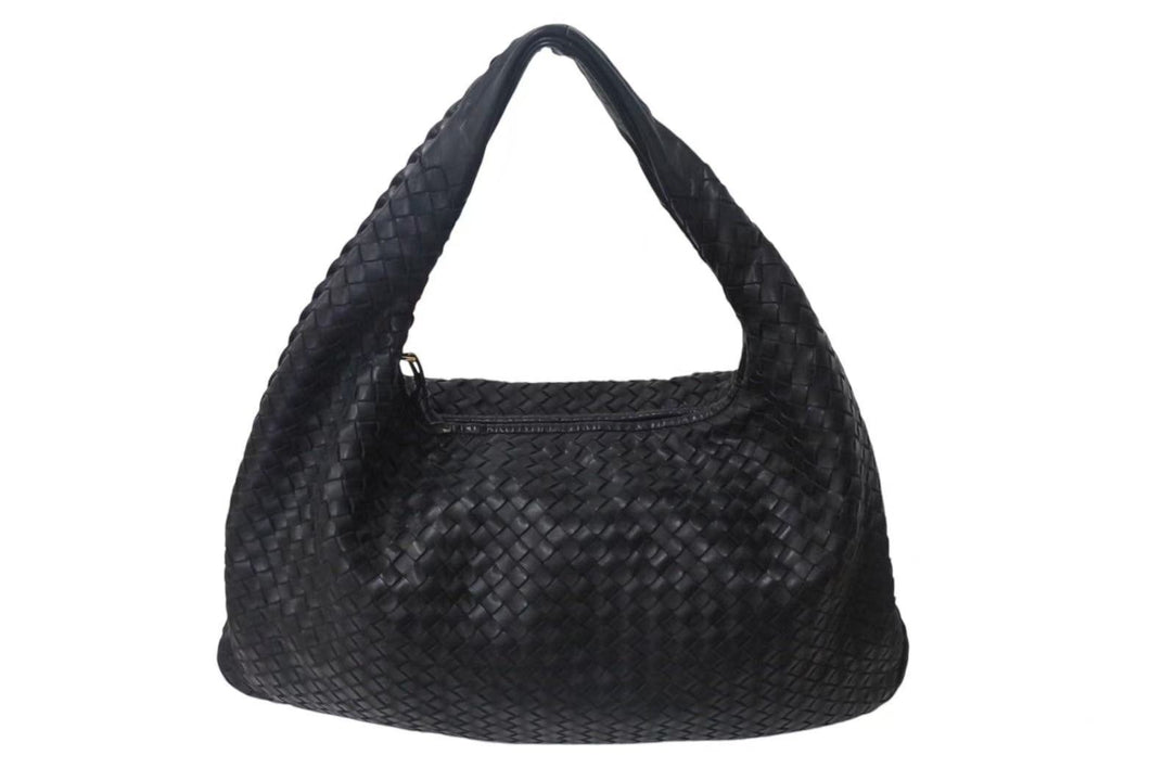 BOTTEGA VENETA ボッテガヴェネタ イントレチャート ホーボー ワンショルダーバッグ 115654 レザー ブラック ゴールド金具 美品 中古 4b000505