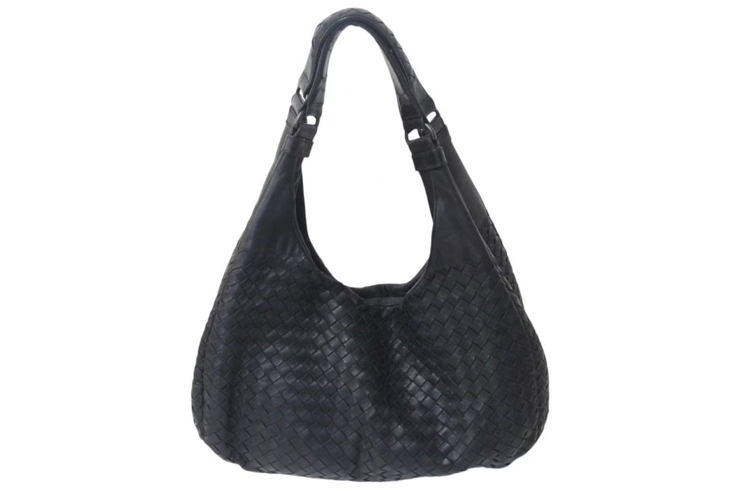 BOTTEGAVENETA ボッテガヴェネタ イントレチャート ショルダーバック ハンドバッグ 125787 レザー ブラック 美品 中古 4b000512