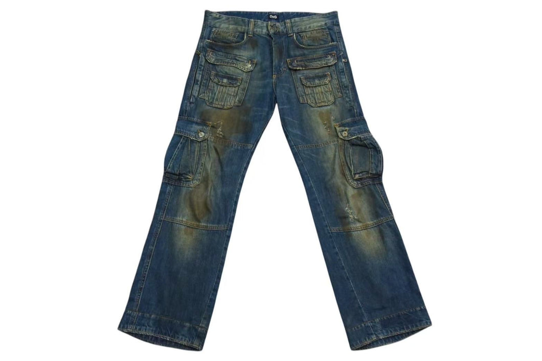 DOLCE&GABBANA ドルチェアンドガッバーナ デストロイドカルゴデニム ダメージ加 ブルー コットン 46 美品 中古 4b000524