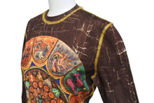 画像をギャラリービューアに読み込む, JEAN PAUL GAULTIER CLASSIQUE ジャンポールゴルチエ パワーネット シアートップス 12星座プリント柄 サイズ48 ブラウン 美品 中古 4b000538