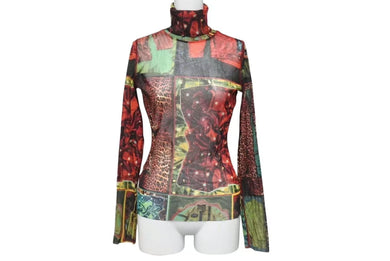 JEAN PAUL GAULTIER FEMME ジャンポールゴルチェ ファム パワーネット 長袖トップス シアー サイズ40 レッド 美品 中古 4b000547