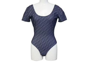 CHRISTIAN DIOR クリスチャンディオール ボディスーツ 水着 ハイレグ 半袖 トロッター オブリーク モノグラム ネイビー 美品 中古 4b000573