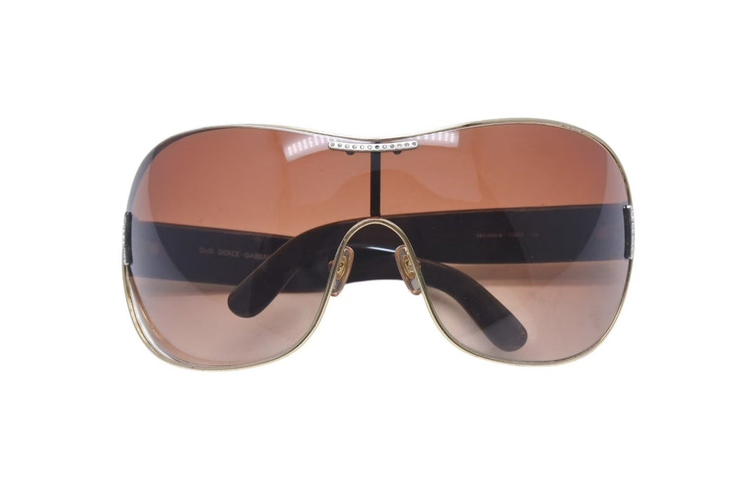 DOLCE&GABBANA ドルチェアンドガッバーナ サングラス 6022-B サイズ176/13 125 ティアドロップ ラインストーン ブラウン 美品 中古 4b000576