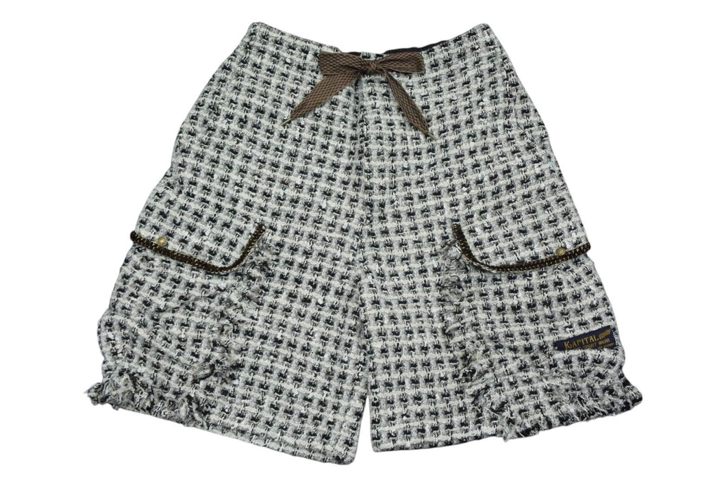 新品未使用 KAPITAL キャピタル ファンシーツイード カーゴショートパンツ K2503SP039 サイズ4 フリンジ ホワイト 中古 4b000668
