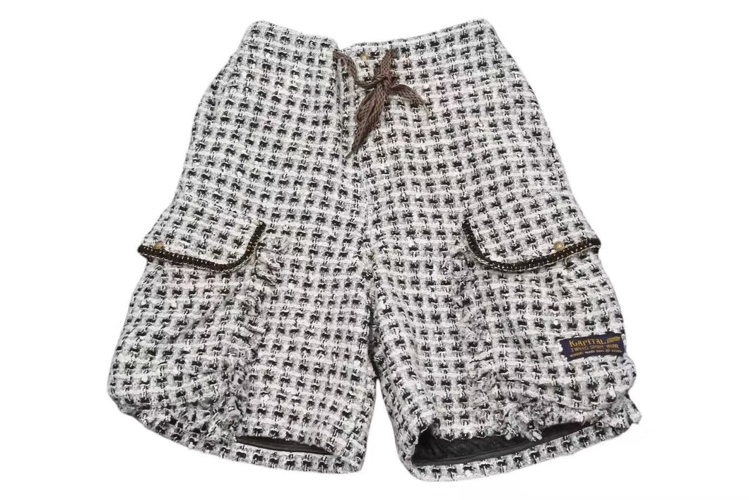 新品未使用 KAPITAL キャピタル ファンシーツイード カーゴショートパンツ K2503SP039 サイズ3 フリンジ ホワイト 中古 4b000675