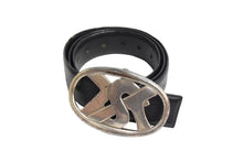 画像をギャラリービューアに読み込む, Yves Saint Laurent イヴサンローラン ベルト バックル ブランドロゴ ヴィンテージ加工 レザー メタル ブラック 美品 中古 4b000687