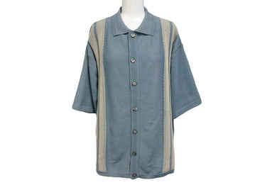 新品未使用 KAPITAL キャピタル 14G 綿ニット テネシーアロハポロ 半袖シャツ ブルー系 コットン ナイロン サイズ3 中古 4b000698