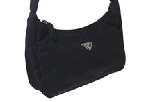 画像をギャラリービューアに読み込む, PRADA プラダ ホーボ ハンドバッグ ワンショルダーバッグ 三角ロゴプレート ブラック ナイロン 美品 中古 4b000773