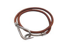 Load image into Gallery viewer, HERMES エルメス Jumbo H ジャンボチョーカー ネックレス 2連ブレスレット アクセサリー レザー ブラウン シルバー金具 美品 中古 4b007853
