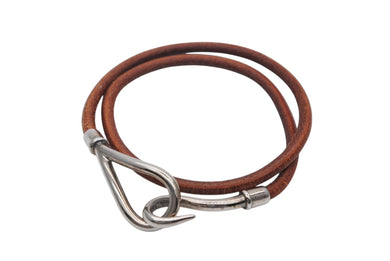 HERMES エルメス Jumbo H ジャンボチョーカー ネックレス 2連ブレスレット アクセサリー レザー ブラウン シルバー金具 美品 中古 4b007853