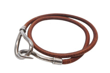 Load image into Gallery viewer, HERMES エルメス Jumbo H ジャンボチョーカー ネックレス 2連ブレスレット アクセサリー レザー ブラウン シルバー金具 美品 中古 4b007853