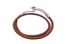 Load image into Gallery viewer, HERMES エルメス Jumbo H ジャンボチョーカー ネックレス 2連ブレスレット アクセサリー レザー ブラウン シルバー金具 美品 中古 4b007853
