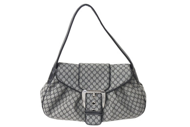 極美品 CELINE セリーヌ ワンショルダーバッグ CE00/34 マカダム柄 ブラック グレー キャンバス レザー シルバー金具 総柄 中古 4b000821