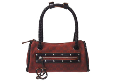 LOEWE ロエベ ハンドバッグ 290503 アナグラム柄 キャンバス レザー レッド ブラウン シルバー金具 美品 中古 4b000840