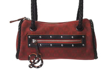 画像をギャラリービューアに読み込む, LOEWE ロエベ ハンドバッグ 290503 アナグラム柄 キャンバス レザー レッド ブラウン シルバー金具 美品 中古 4b000840