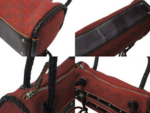 画像をギャラリービューアに読み込む, LOEWE ロエベ ハンドバッグ 290503 アナグラム柄 キャンバス レザー レッド ブラウン シルバー金具 美品 中古 4b000840