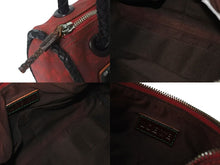 画像をギャラリービューアに読み込む, LOEWE ロエベ ハンドバッグ 290503 アナグラム柄 キャンバス レザー レッド ブラウン シルバー金具 美品 中古 4b000840