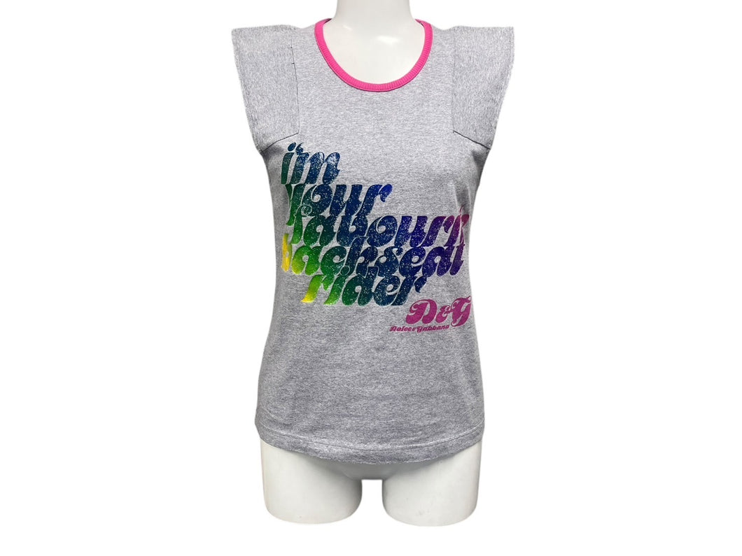 DOLCE&GABBANA ドルチェアンドガッバーナ グラフィック レインボーグリッタープリント タンクトップ グレー コットン XS 美品 中古 4b000925