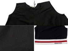 画像をギャラリービューアに読み込む, MIUMIU ミュウミュウ クロップド トップス タンクトップ ノースリーブ MJT638 サイズXS ボーダー ロゴ ブラック 美品 中古 4b000941