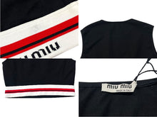 画像をギャラリービューアに読み込む, MIUMIU ミュウミュウ クロップド トップス タンクトップ ノースリーブ MJT638 サイズXS ボーダー ロゴ ブラック 美品 中古 4b000941