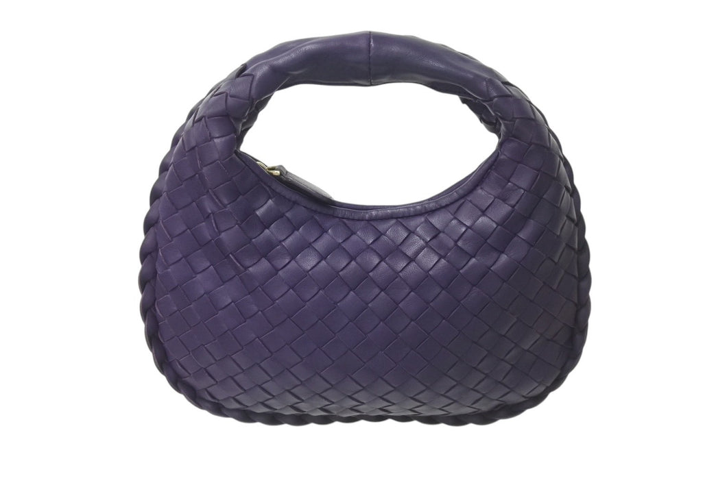 極美品 BOTTEGAVENETA ボッテガヴェネタ イントレチャート ホーボー ミニ ハンドバッグ 189227 レザー パープル ゴールド金具 中古 4b001027