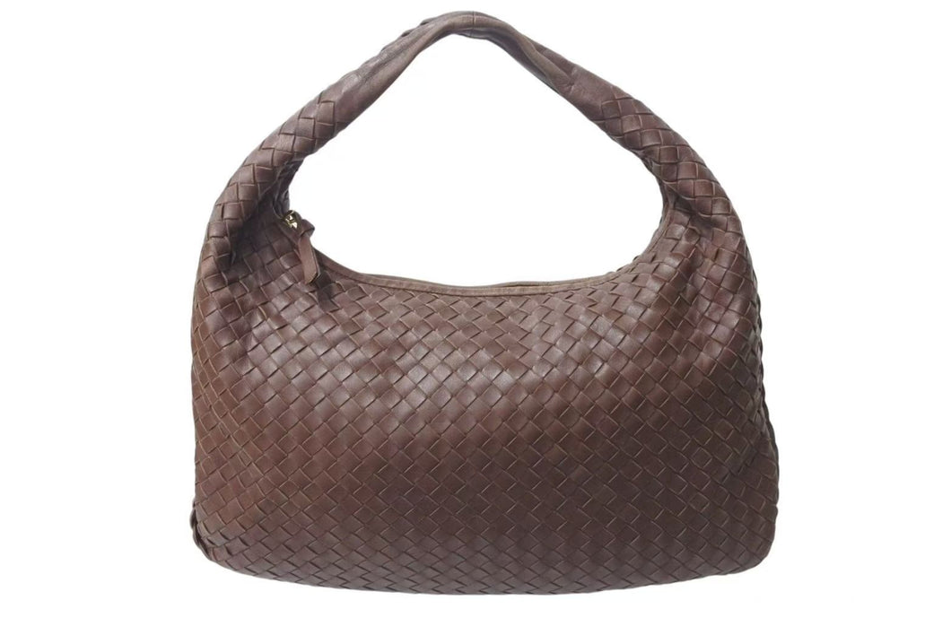 BOTTEGAVENETA ボッテガヴェネタ イントレチャート ホーボー ハンドバッグ イタリア製 レザー シルバー金具 ブラウン 美品 中古 4b001264