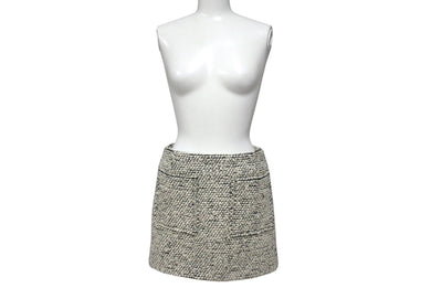 BOTTEGAVENETA ボッテガヴェネタ ミニスカート 813032 サイズ34 ウール ナイロン モヘヤ ホワイト ブラック 美品 中古 4b001283