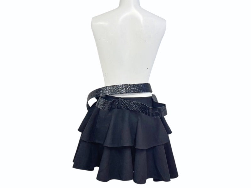 極美品 LOEWE ロエベ ベルテッド ミニスカート S359Y08X91 サイズ34 ベルト エンボス加工 ベルト付属 ブラック 中古 4b001284