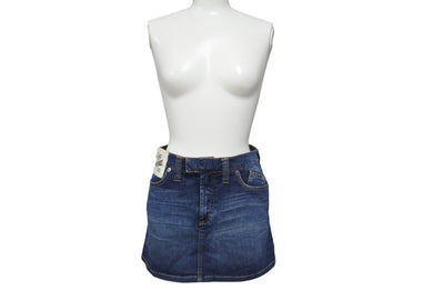 DOLCE&GABBANA ドルチェアンドガッバーナ デニムスパンコールロゴミニスカート ブルー ゴールド コットン 24/38 美品 中古 4b001344