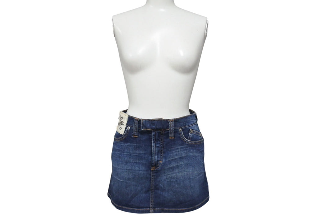 DOLCE&GABBANA ドルチェアンドガッバーナ デニムスパンコールロゴミニスカート ブルー ゴールド コットン 24/38 美品 中古 4b001344