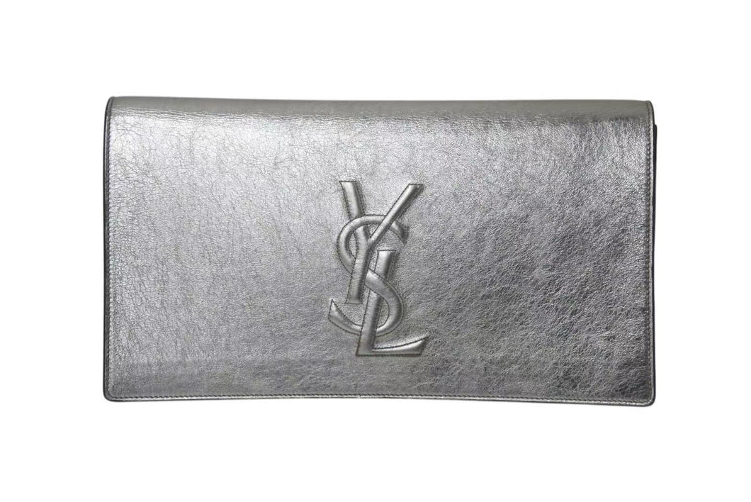 極美品 YVES SAINT LAURENT イブ サンローラン クラッチバッグ シルバー アクセサリーポーチ 361120 中古 4b001387