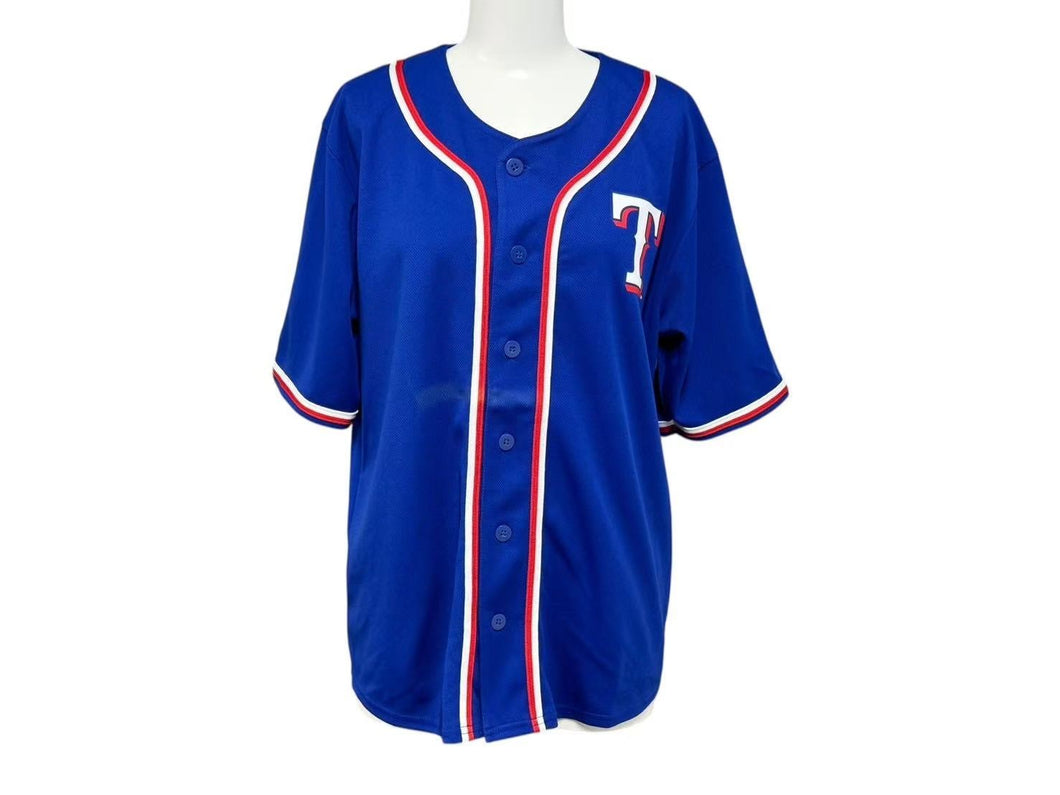 極美品 MLBRangers エムエルビー テキサスレンジャース ベースボールシャツ ユニフォーム ブルー ホワイト レッド ブルー XL 中古 4b001410