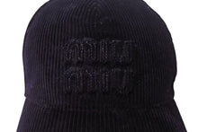 画像をギャラリービューアに読み込む, MIUMIU ミュウミュウ コ―デュロイ ロゴ ベースボール キャップ ネイビー コットン 5HC179 帽子 小物 サイズS 美品 中古 4b001476