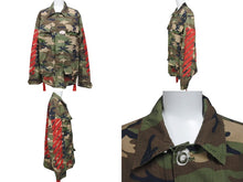 画像をギャラリービューアに読み込む, OFF WHITE オフホワイト 15AW バックアローカモ柄ミリタリージャケットブルゾン コットン グリーン レッド サイズXXS 美品 中古 4b001480