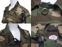 画像をギャラリービューアに読み込む, OFF WHITE オフホワイト 15AW バックアローカモ柄ミリタリージャケットブルゾン コットン グリーン レッド サイズXXS 美品 中古 4b001480