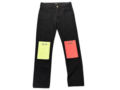 極美品 RAF SIMONS ラフシモンズ AW18 2CB GHB Black Denim Regular デニムパンツ ブラック レッド グリーン サイズ30 中古 4b001482