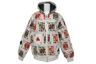 極美品 Supreme シュプリーム Court Cards Hooded Leather Jacket レザージャケット トランプ サイズS 16FW ホワイト ラムレザー 中古 4b001488