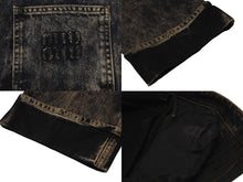 画像をギャラリービューアに読み込む, 極美品 MIU MIU ミュウミュウ ロゴ デニム パンツ 2022 ダメージ加工 ブラック サイズ42 中古 4b001492