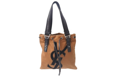 YvesSaintLaurent RiveGauche イヴサンローラン リヴゴーシュ ハンドバッグ ショルダーバック コットン レザー ブラウン 美品 中古 4b001595