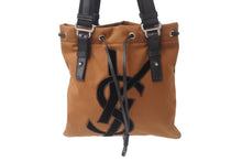 画像をギャラリービューアに読み込む, YvesSaintLaurent RiveGauche イヴサンローラン リヴゴーシュ ハンドバッグ ショルダーバック コットン レザー ブラウン 美品 中古 4b001595