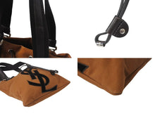 画像をギャラリービューアに読み込む, YvesSaintLaurent RiveGauche イヴサンローラン リヴゴーシュ ハンドバッグ ショルダーバック コットン レザー ブラウン 美品 中古 4b001595