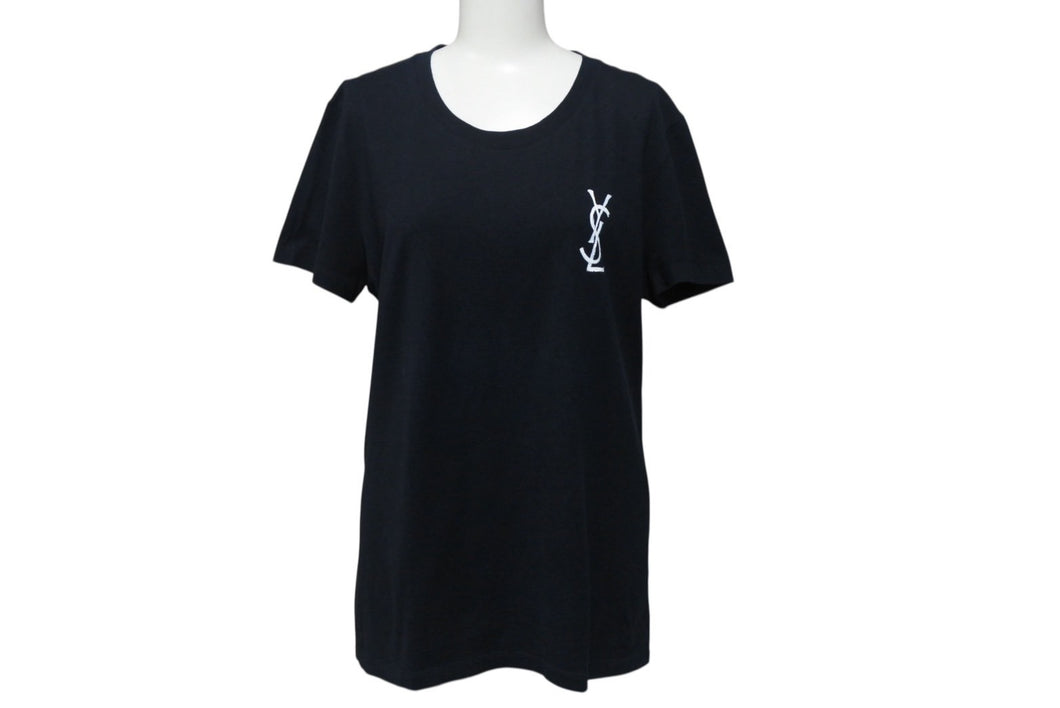 YVES SAINT LAURENT イヴサンローラン 半袖Tシャツ Y1LFE サイズS ロゴプリント ブラック ホワイト コットン 美品 中古 4b001601